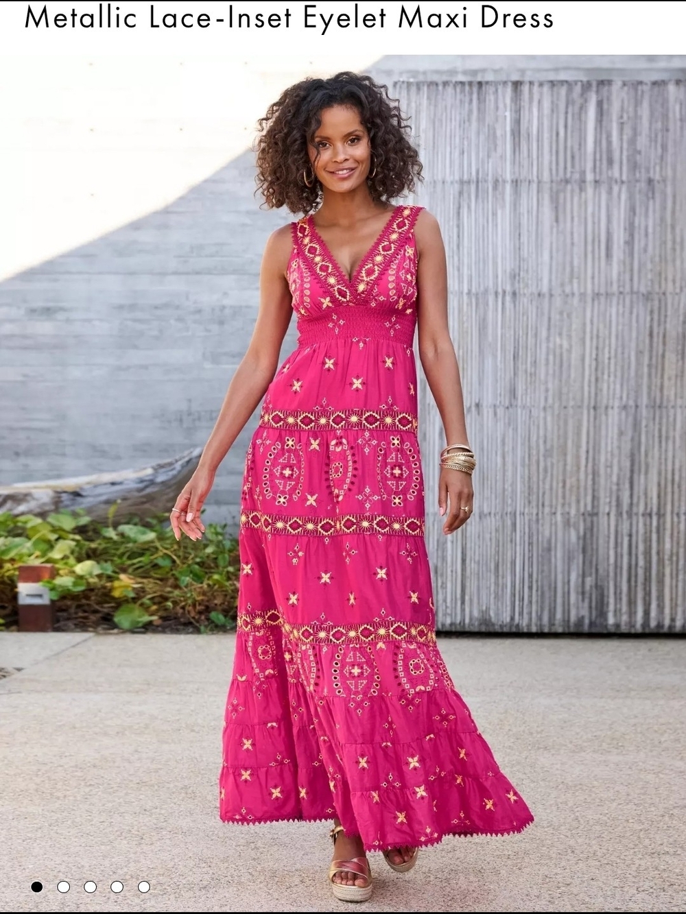 Boston Proper Metallic Lace-Inset Eyelet Maxi Dress Size M - Picture 3 of 11
